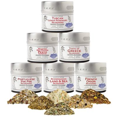 European Seasonings Gourmet Gift Set | Tastes of Europe | Artisanal Spice Blends Six Pack | Non GMO, All Natural | No MSG, Gluten, Soy, Nuts | Small Batch, Hand Made Seasonings | No Artificial Ingredients, Ultra Premium Spice Mixes | Made in USA | GL