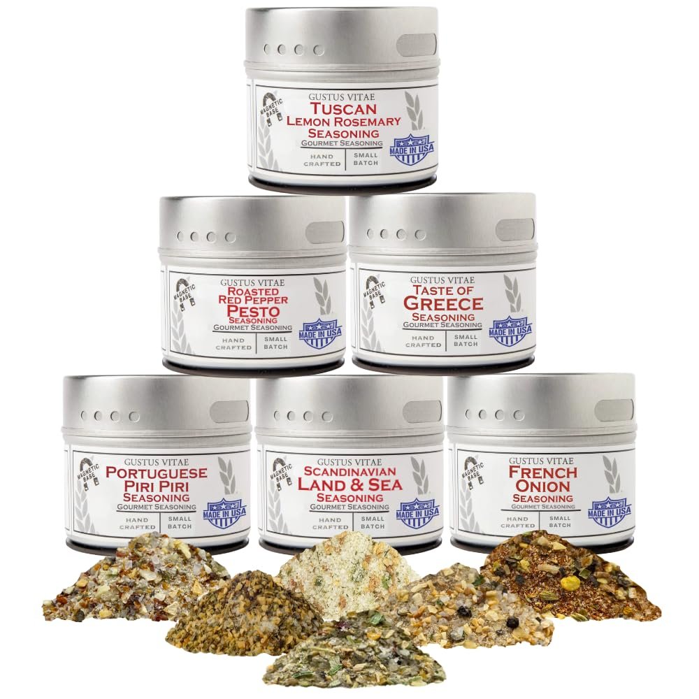 European Seasonings Gourmet Gift Set | Tastes of Europe | Artisanal Spice Blends Six Pack | Non GMO, All Natural | No MSG, Gluten, Soy, Nuts | Small Batch, Hand Made Seasonings | No Artificial Ingredients, Ultra Premium Spice Mixes | Made in USA | GL