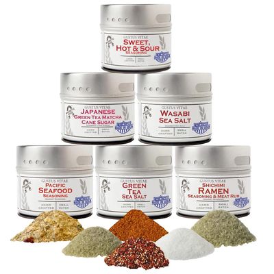 Japanese Seasonings Gourmet Gift Set | Tastes of Japan | Artisanal Spice Blends Six Pack | Non GMO, All Natural | No MSG, Gluten, Soy, Nuts | Small Batch, Hand Made Seasonings | No Artificial Ingredients, Ultra Premium Spice Mixes | Made in USA | GLP