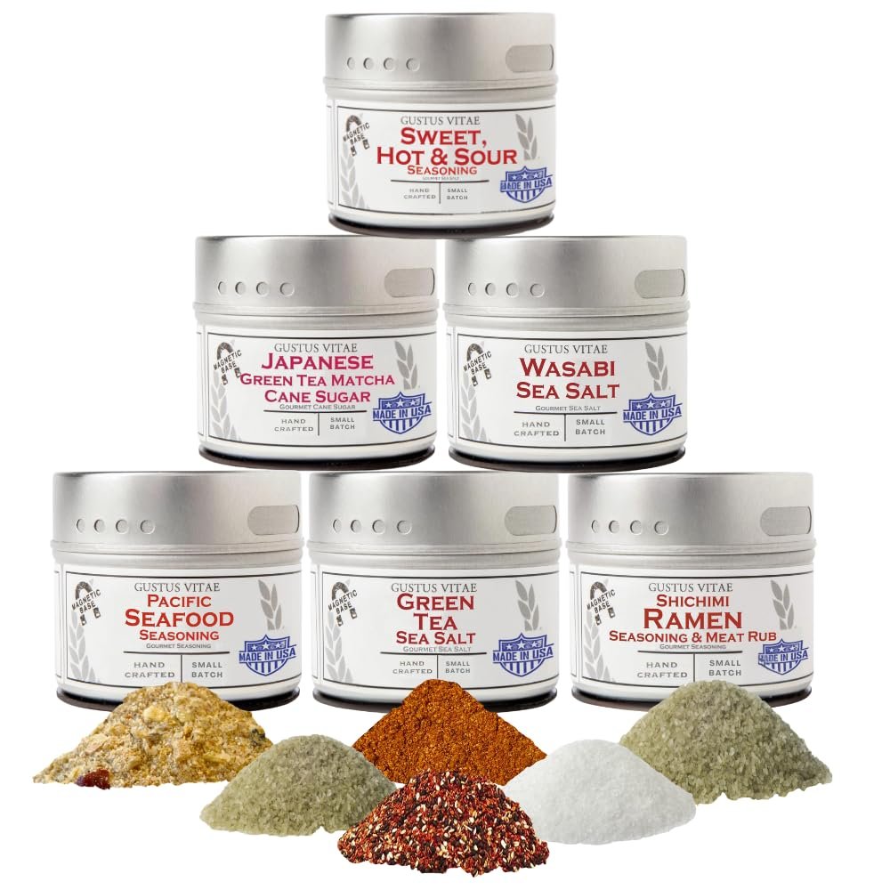 Japanese Seasonings Gourmet Gift Set | Tastes of Japan | Artisanal Spice Blends Six Pack | Non GMO, All Natural | No MSG, Gluten, Soy, Nuts | Small Batch, Hand Made Seasonings | No Artificial Ingredients, Ultra Premium Spice Mixes | Made in USA | GLP