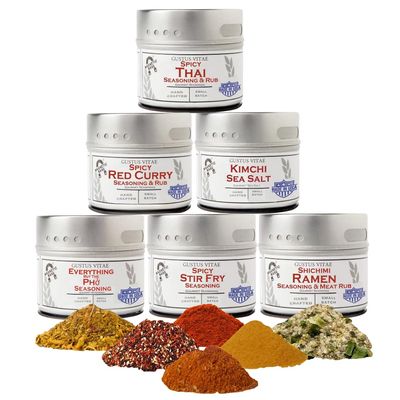 Asian Seasonings Gourmet Gift Set | Tastes of Asia | Artisanal Spice Blends Six Pack | Non GMO, All Natural | No MSG, Gluten, Soy, Nuts | Small Batch, Hand Made Seasonings | No Artificial Ingredients, Ultra Premium Spice Mixes | Made in USA | GLP-1 F