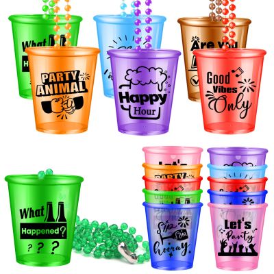 Col-Pary 24 Pieces Shot Glasses on Beaded Necklace Plastic Shot Necklace Cups Funny Shot Glass for Bachelorette Birthday Wedding Festival Parade Favor Party Supplies, (Multi Color-6 Styles)