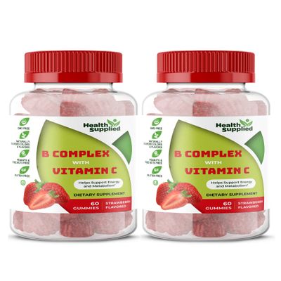 Strawberry Flavored Vitamin B Complex Gummies - B Complex with Vitamin C - Supports Nervous System and Boosts Energy Levels - Assists with Cognitive Function - Great Tasting and Easy to Swallow
