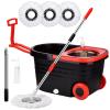 Spin Mop and Bucket with Wringer Set on Wheels, 360 Spinning Mop with Stainless Steel Handle for All Hard Surfaces, Floor Cleaning System with 3 Microfiber Replacement Heads, Black/Red view 1