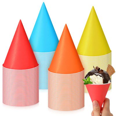 Eaasty 50 Pcs Snow Cone Cups 4.5 oz Disposable Paper Cone Cups Colored Polka Dot Leakproof Snow Cones for Slush Shaved Ice Cream Sorbet Water Wedding Party (Colorful)