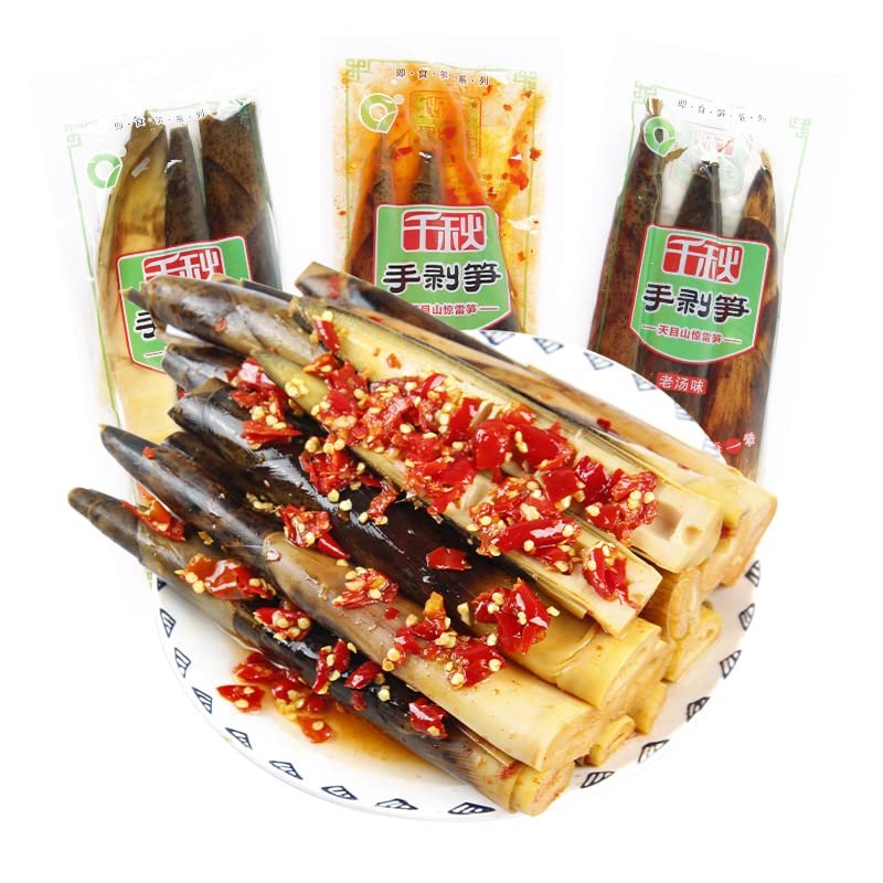 Hand peeled bamboo shoots 230g/packPickled pepper Crispy Bamboo shoots,spicy chinese snack,fresh mountain pepper bamboo shoots,pickled vegetables,spicy strips (Spicy taste,5 pack)