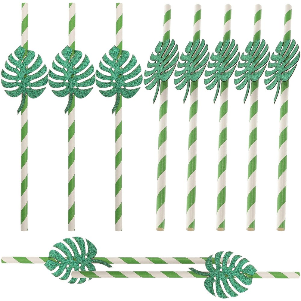 CALLARON 10pcs Monstera Glitter Paper Straws Disposable Decorative Drinking Straws for Weddings Birthdays and Celebrations Lightweight and Party Supplies
