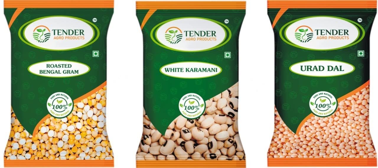 TENDER AGRO PRODUCTS Hygienically Processed Natural Roasted Bengal Gram, White Karamani and Urad Dal Combo with Protein and Iron Rich, No Added Preservatives (3 Kg Combo) 6.61 Lbs Combo Pack