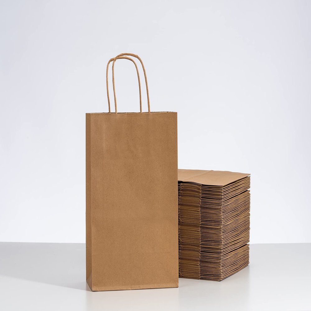 RACETOP Brown Gift Bags with Handles Bulk, 8"x4.5"x10.8" 50Pcs Brown Gift Bags for Wedding, Birthday Party, Baby Shower