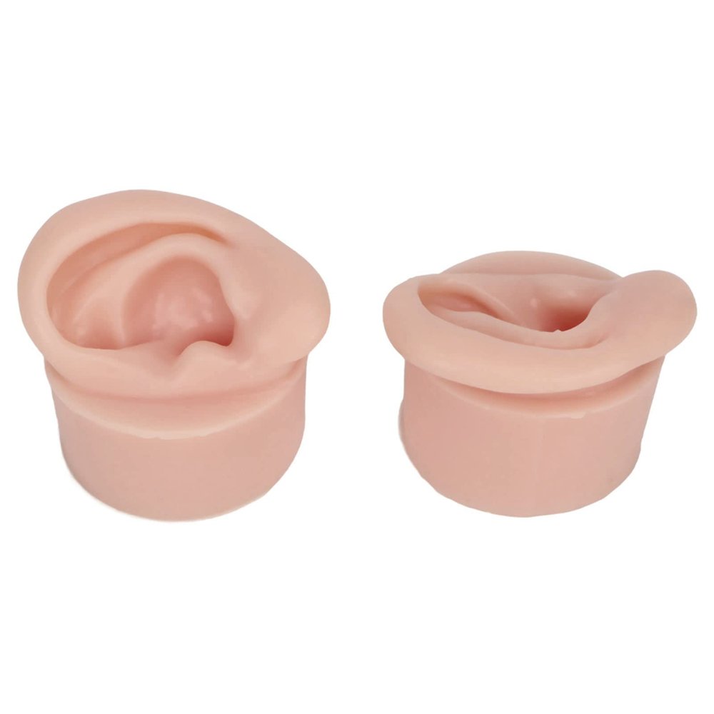1 Pair Ear Practice Model, Novice Soft Silicone Flexible Ear Model Props for Jewelry Display (Medium Skin Color)