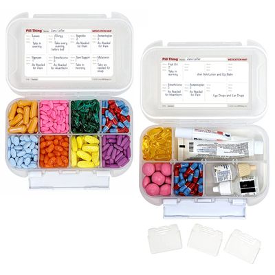 8 Compartment Large Pill Case with Airtight Seal, Adjustable Dividers, Silicone Gasket Waterproof Med Box with Medication Map (Clear - 2 Pack)