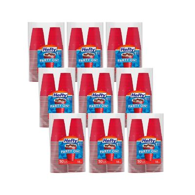 Hefty Easy Grip Disposable Plastic Cold Cups, Red, 18 Ounce, 50 Count (Pack of 9)