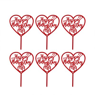10pcs Happy Mother's Day Cake Toppers Acrylic Heart Cake Picks Cake Decoration for Happy Mother's Day Birthday Party Favors (Red)