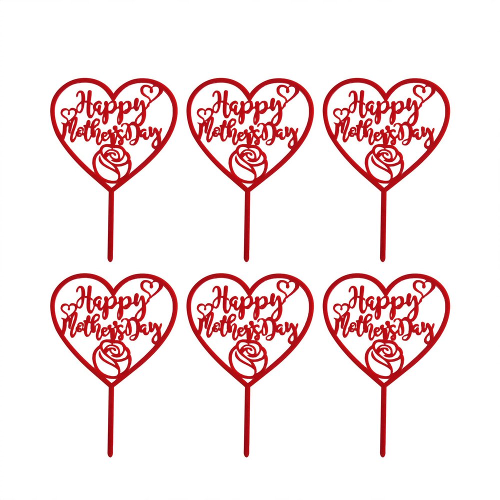 10pcs Happy Mother's Day Cake Toppers Acrylic Heart Cake Picks Cake Decoration for Happy Mother's Day Birthday Party Favors (Red)