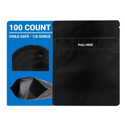 Loud Lock Mylar Bags 100 Count 5" x 4" All Black - Child Resistant - Mylar Bags For Food Storage - Resealable Bags
