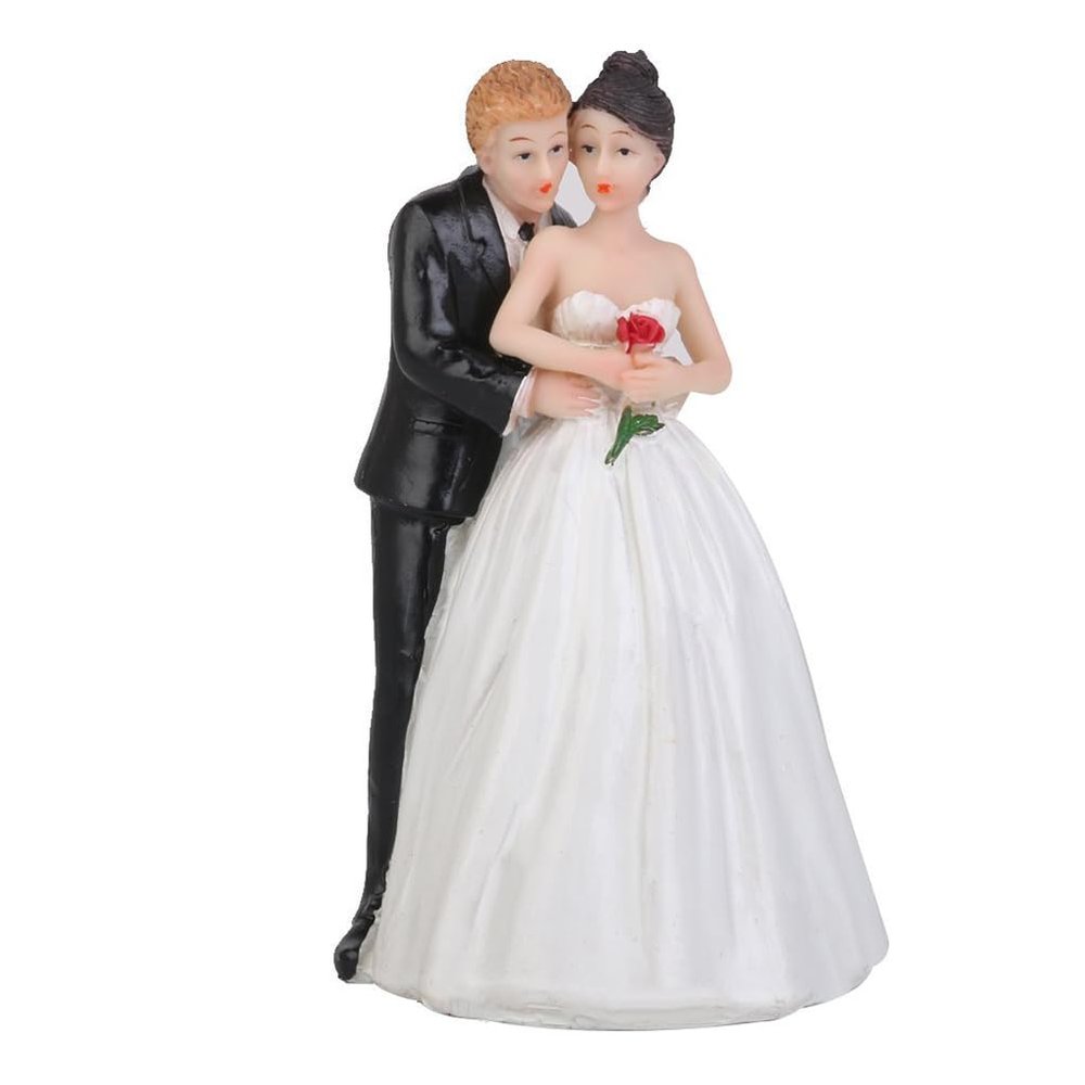 LABRIMP Bride and Groom Cake Topper Romantic Figurine 5.51 Inch Wedding Couple Hug Decoration for Wedding Party Celebration