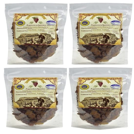 Greek, Cretan Dried Raisin Sultanas | Protected Geographical Indication | Handpicked product (4 Packs)