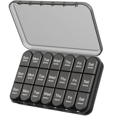 Daviky Pill Organizer 3X a Day, Weekly Pill Box 7 Day, Travel Pill Case with Large Containers, Light-Proof Pill Case for Vitamins, Medication, Supplements and Fish Oils (Black)
