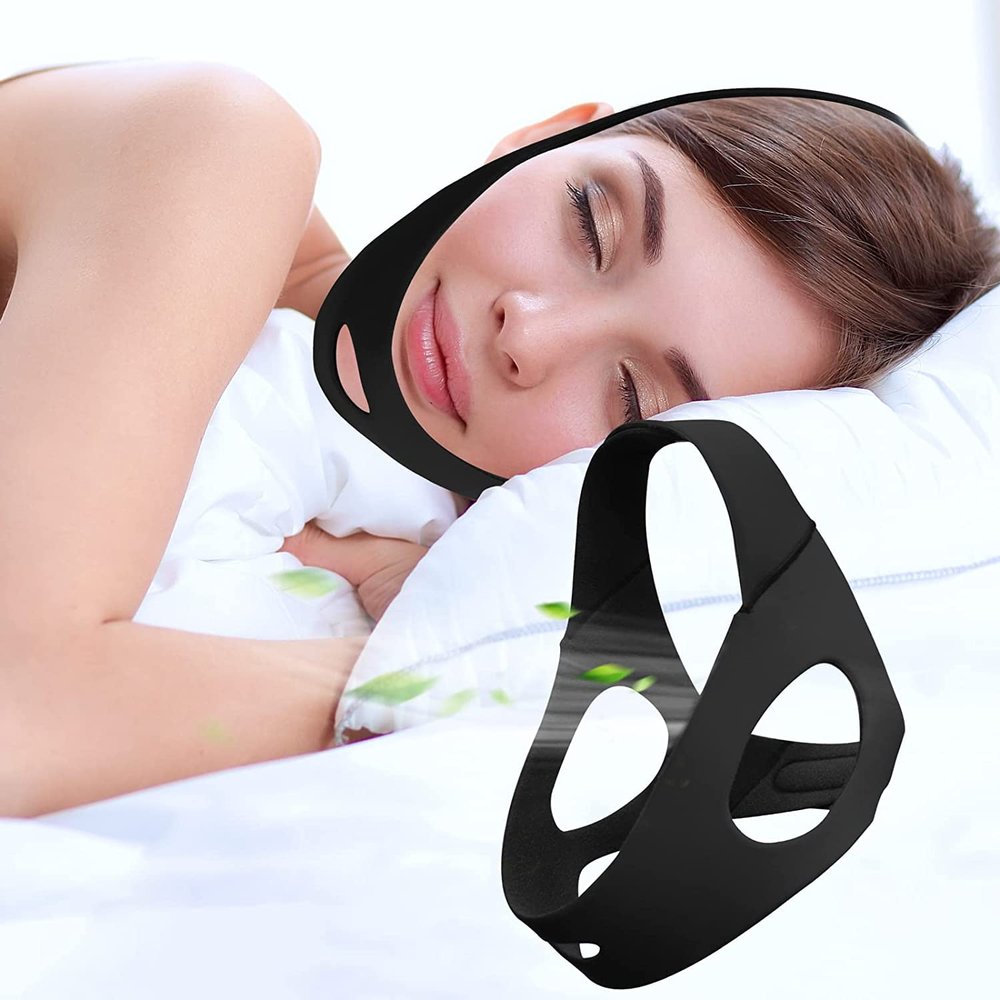Anti Snoring Chin Strap for Men and Women, Comfortable Chin Strap for Cpap Users, Adjustable Stop Snoring Chin Strap Snoring Solution Chin Straps to Keep Mouth Closed While Sleeping (Black)