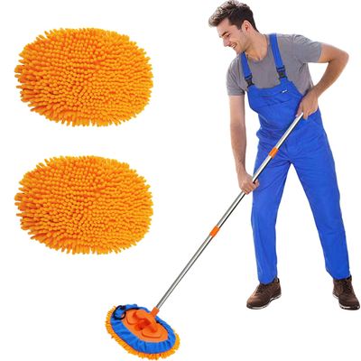 52" Multipurpose Microfiber Duster with 2 Washable Chenille Microfiber Cloth Head, Baseboard Cleaner, Wall Duster, Car Duster, Cleaning Supplies for Walls, Ceilings, Floors, Car, Furniture