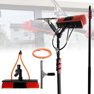 39 FT Water Fed Pole Kit,Length Water Fed Brush,20m Water Pipe Cleaning System,Outdoor Window Cleaner Window Cleaning Tool,for Caravan Solar Panel Deck,35CM Brush Head,Adjustable Long Pole,24FT/7.2M