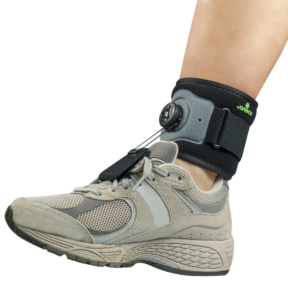 JOMECA Drop Foot Brace with Reel-Adjust Dorsiflexion Drop Foot Support Lifting Up Foot Drop Brace for Walking with Shoes for Foot Drop Cause by ALS,MS,Stroke,Diabetic Neuropathy AFO Fit Women & Men (1, Gray-Black)