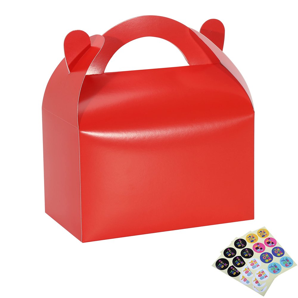 Bssay 30 Pack Party Favor Treat Boxes,Goodie Boxes,Gable Paper Gift Boxes with Handles Perfect for Birthday Party,Wedding,Christmas,Baby Shower 6.5 x 4 x 4 Inches (Red)