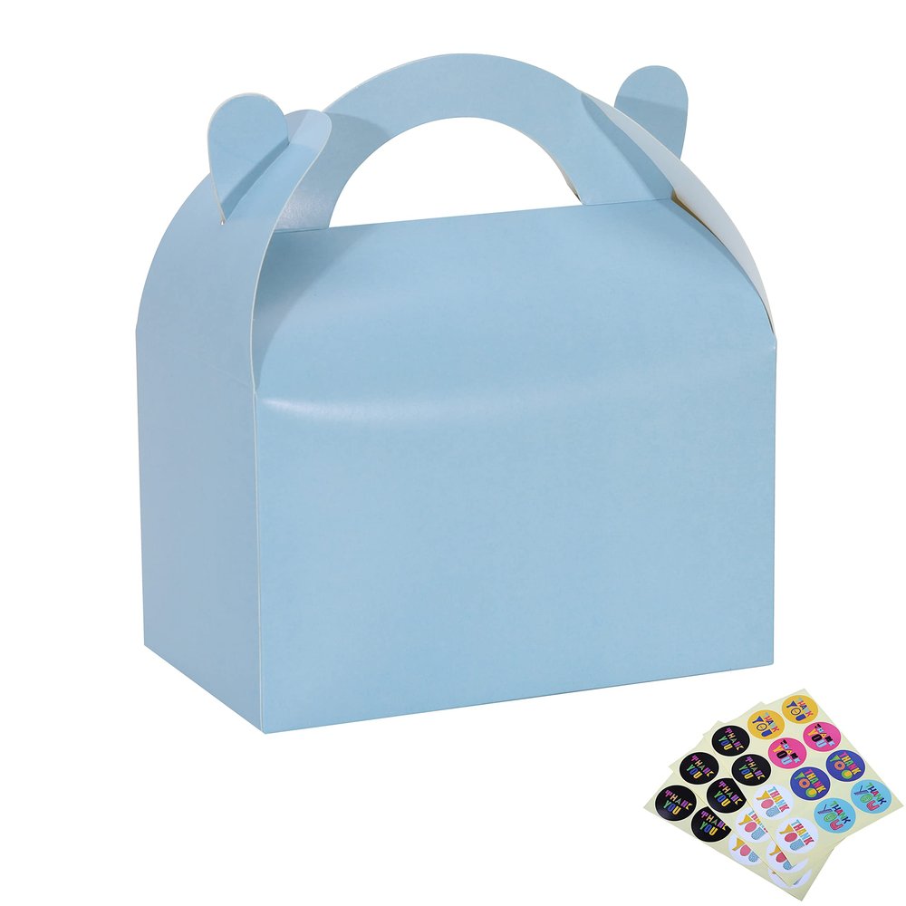 Bssay 30 Pack Party Favor Treat Boxes,Goodie Boxes,Gable Paper Gift Boxes with Handles Perfect for Birthday Party,Wedding,Christmas,Baby Shower 6.5 x 4 x 4 Inches (Blue)