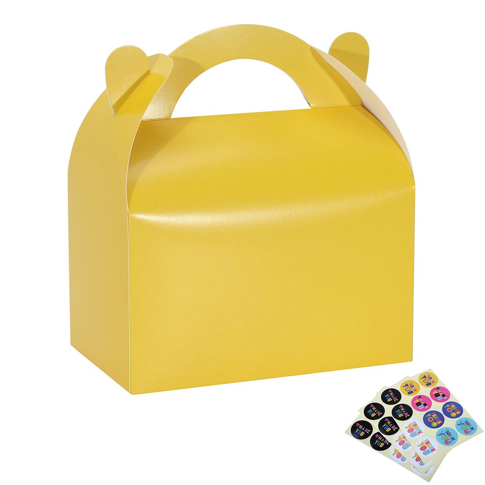 Bssay 30 Pack Party Favor Treat Boxes,Goodie Boxes,Gable Paper Gift Boxes with Handles Perfect for Birthday Party,Wedding,Christmas,Baby Shower 6.5 x 4 x 4 Inches (Yellow)