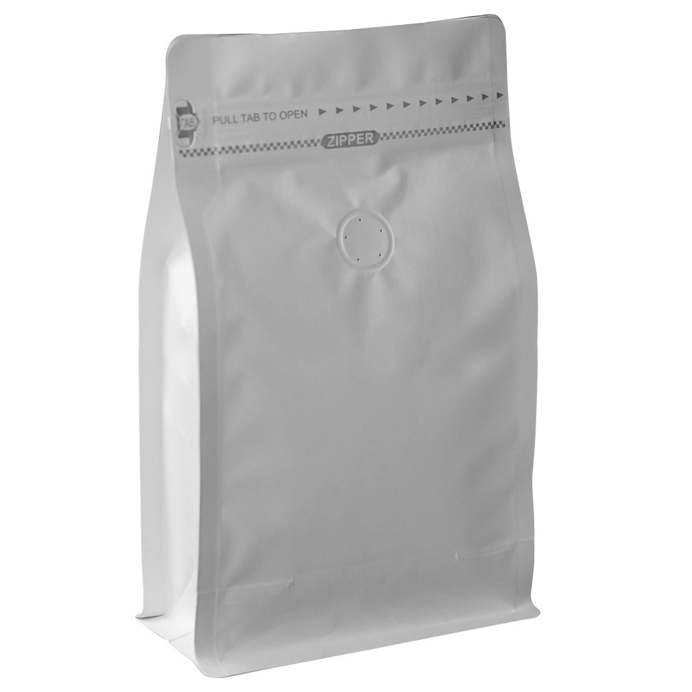 100 Count 32 Ounces /1 KG White Kraft Paper Coffee Bags - High Barrier Aluminium Foil Liner - Flat Bottom Coffee Pouches with Degassing Valve, Food Storage Bags with Rsealable Zipper & Easy Open Tape (100pcs, 32oz/1kg)