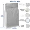 100 Count 32 Ounces /1 KG White Kraft Paper Coffee Bags - High Barrier Aluminium Foil Liner - Flat Bottom Coffee Pouches with Degassing Valve, Food Storage Bags with Rsealable Zipper & Easy Open Tape (100pcs, 32oz/1kg) view 2