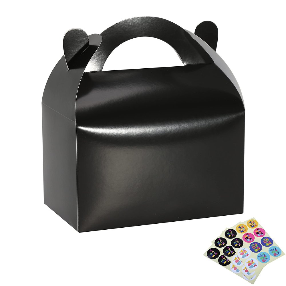 Bssay 30 Pack Party Favor Treat Boxes,Goodie Boxes,Gable Paper Gift Boxes with Handles Perfect for Birthday Party,Wedding,Christmas,Baby Shower 6.5 x 4 x 4 Inches (Black)