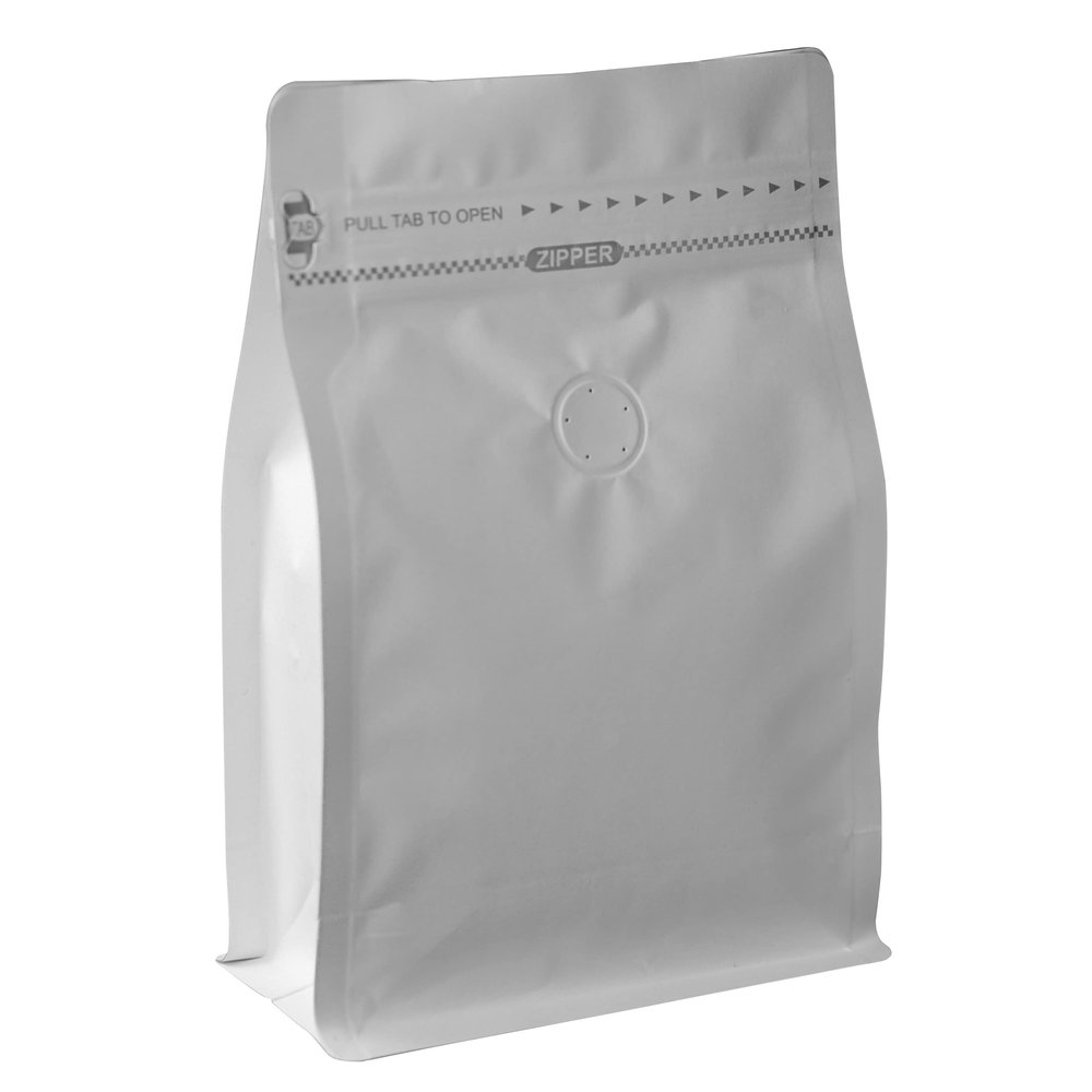 50 Count 8 Ounces White Kraft Paper Coffee Bags - High Barrier Aluminium Foil Liner - Flat Bottom Coffee Pouches with Degassing Valve, Food Storage Bags with Rsealable Zipper & Easy Open Tape (50pcs, 8oz/0.5lb)