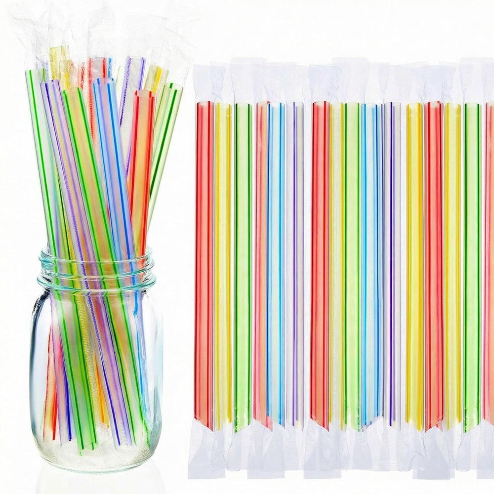 Tessco for you 600 Pcs 9.06 Inch Jumbo Smoothie Straws Bulk 10 mm Large Plastic Disposable Bubble Tea Straws Wide-Mouthed Individually Wrapped for Tall Homemade Milkshakes(Rainbow Color)