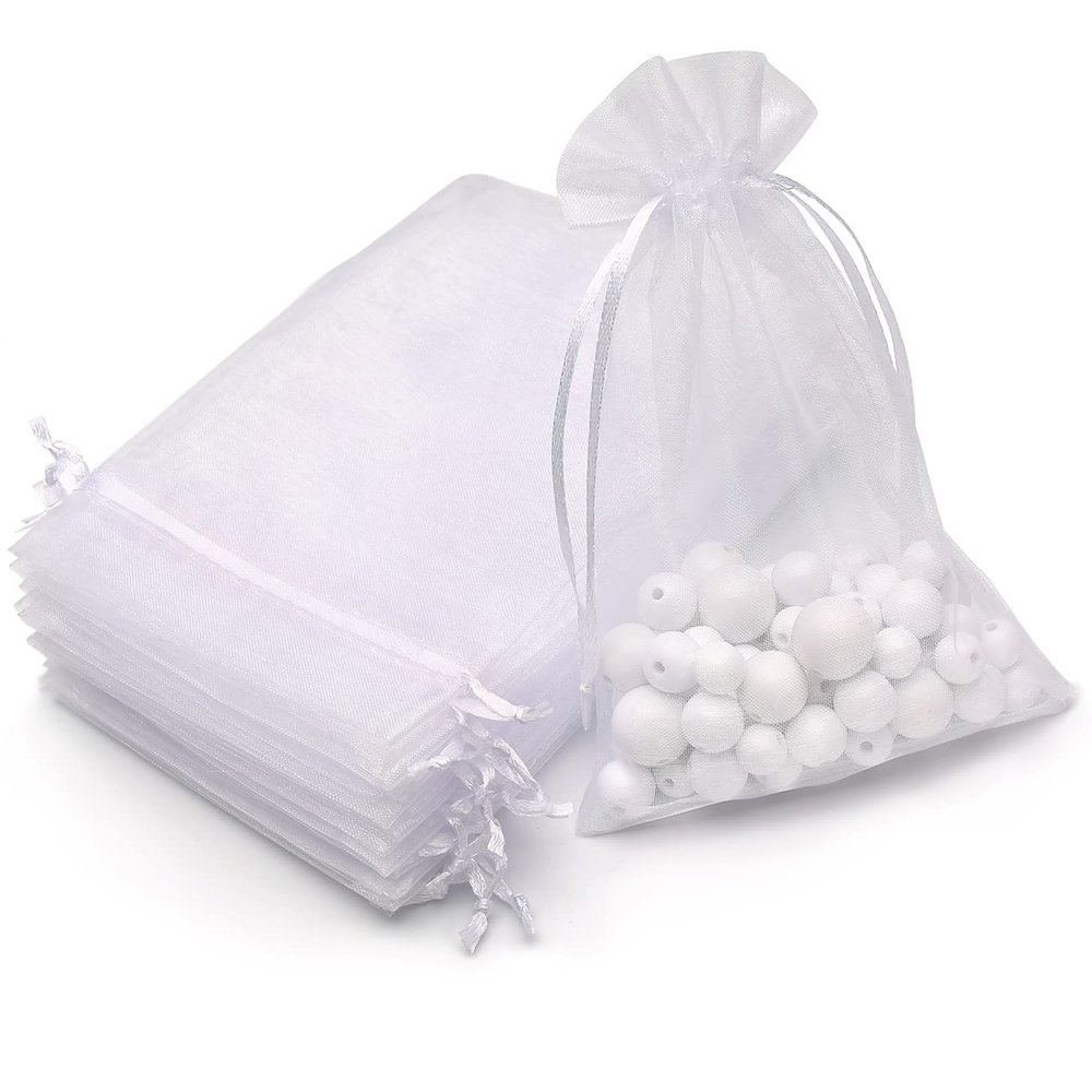 Akstore 50Pcs 4"x6"(10x15cm) Sheer Drawstring Organza Jewelry Pouches Wedding Party Christmas Favor Gift Bags (White, 4x6)