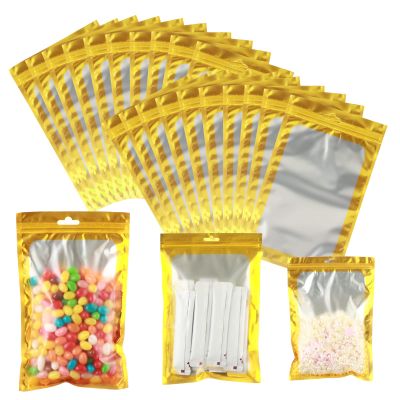 350 PCS-4x6 Reclosable Mylar Bags Gold for Food Storage, Resealable Small Mylar Bag with Clear Window for Small Businesses, Smell Proof Aluminum Foil Resealable Edible Packaging Bag for Candies