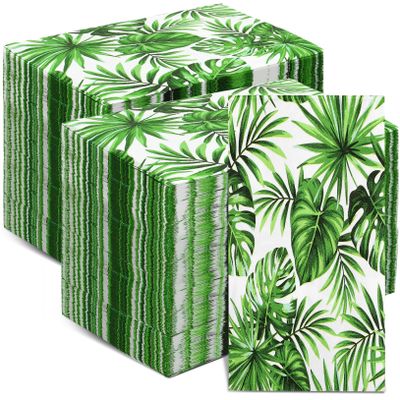 Outus 200 Pcs Tropical Palm Leaf Guest Napkins Disposable Hawaiian Luau Aloha Paper Napkin Decorative Green Leaf Napkins for Hawaiian Party Tropical Spring Summer Tea Party Bathroom Room