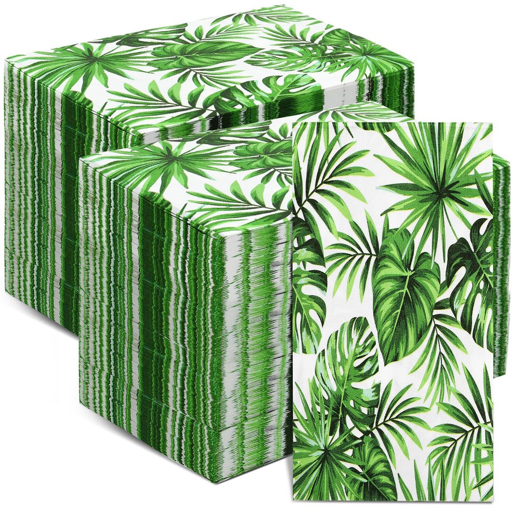 Outus 200 Pcs Tropical Palm Leaf Guest Napkins Disposable Hawaiian Luau Aloha Paper Napkin Decorative Green Leaf Napkins for Hawaiian Party Tropical Spring Summer Tea Party Bathroom Room