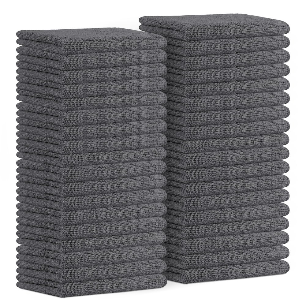 Avalon Towels Microfiber Cleaning Cloths (Value Pack of 36) Size 16" x 16", Highly Absorbent Cleaning Rags, Lint Free Cleaning Towels, Reusable and Washable, Microfiber Towels for Cars (Grey)