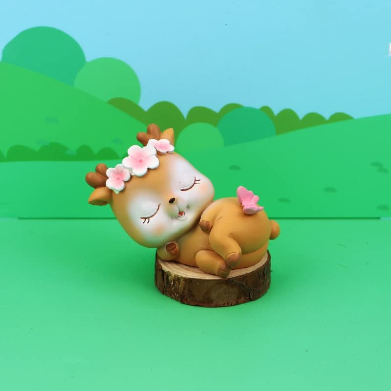 Ykybhx Cute Deer Figurines Crafts Deer Cake Toppers Mini Deer Figurines Toys Fawn Car Room Desktop Doll Decoration Lucky Deer Cake Decoration Party Ornaments for Birthday Party Shower Decoration,P