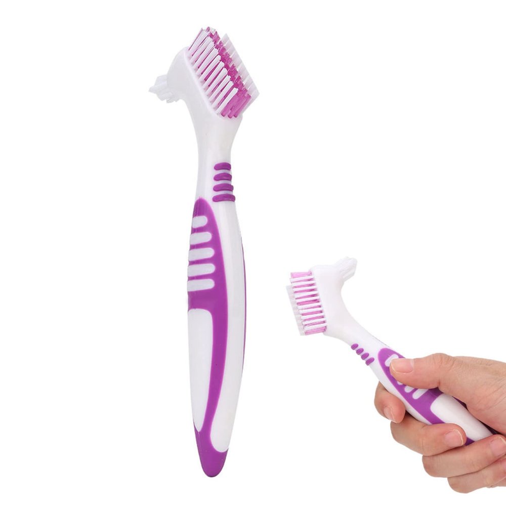 Denture Brush 2PCS Denture Toothbrushes, Cleaning Brush Double Sided Toothbrush with Multi Layered and Rubber Anti Slip Handle for Denture Cleaning Care Removes Plaque