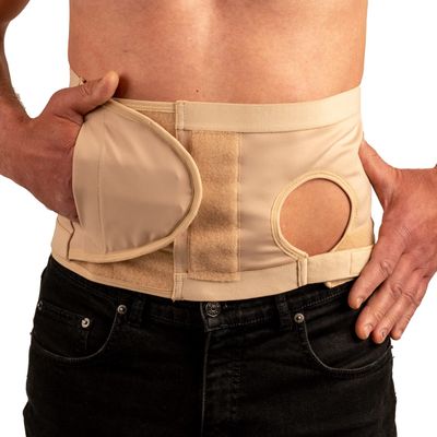 Safe n' Simple Ostomy Hernia Support Belt - 8" X-Small - Beige - Hernia Belt With Adjustable Left Hole For Men And Women - Colostomy Support Products