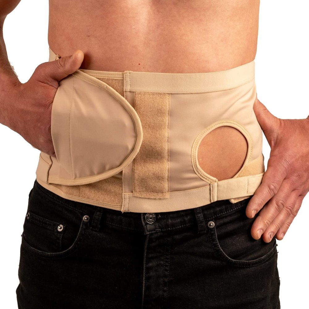 Safe n' Simple Ostomy Hernia Support Belt - 8" X-Small - Beige - Hernia Belt With Adjustable Left Hole For Men And Women - Colostomy Support Products