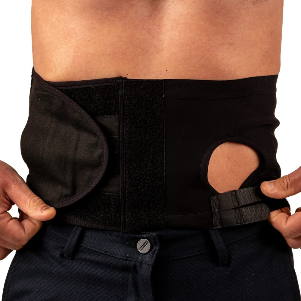 Safe n' Simple Ostomy Hernia Support Belt - 8" X-Small - Black - Hernia Belt With Adjustable Left Hole For Men And Women - Colostomy Support Products
