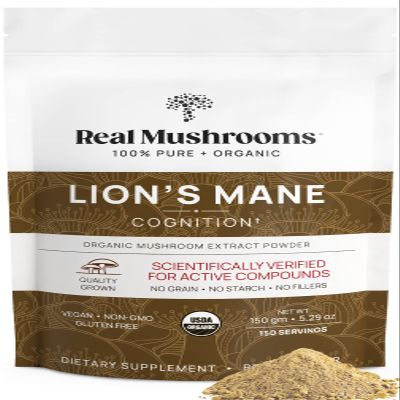 Real Mushrooms Lions Mane Supplement Powder - Organic Lions Mane Extract - Functional Mushrooms with Verified Beta Glucans Functional Blend Non-GMO, Vegan with 150 Servings