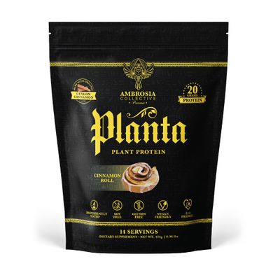 Ambrosia Planta - Premium Plant-Based Protein | Vegan & Keto Friendly | Gourmet Flavors with No Bloating or Stomach Upset | Gluten & Soy Free | No Added Sugar | 14 Servings | (Cinnamon Roll)