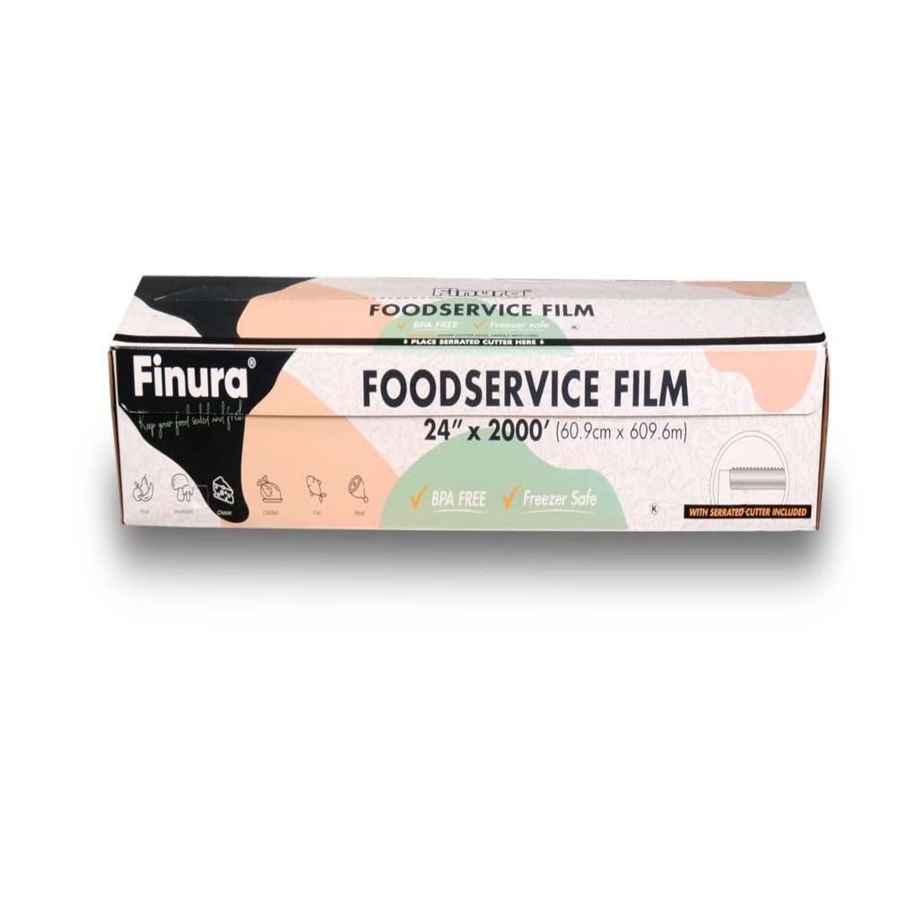 Finura Foodservice Plastic Wrap Film, Serrated Cutter, BPA Free, Antifog, Optimum Cling, Microwave and Freezer Safe, Food & Commercial Use 4000 ft (sq. ft.) (24 in x 2000 ft)