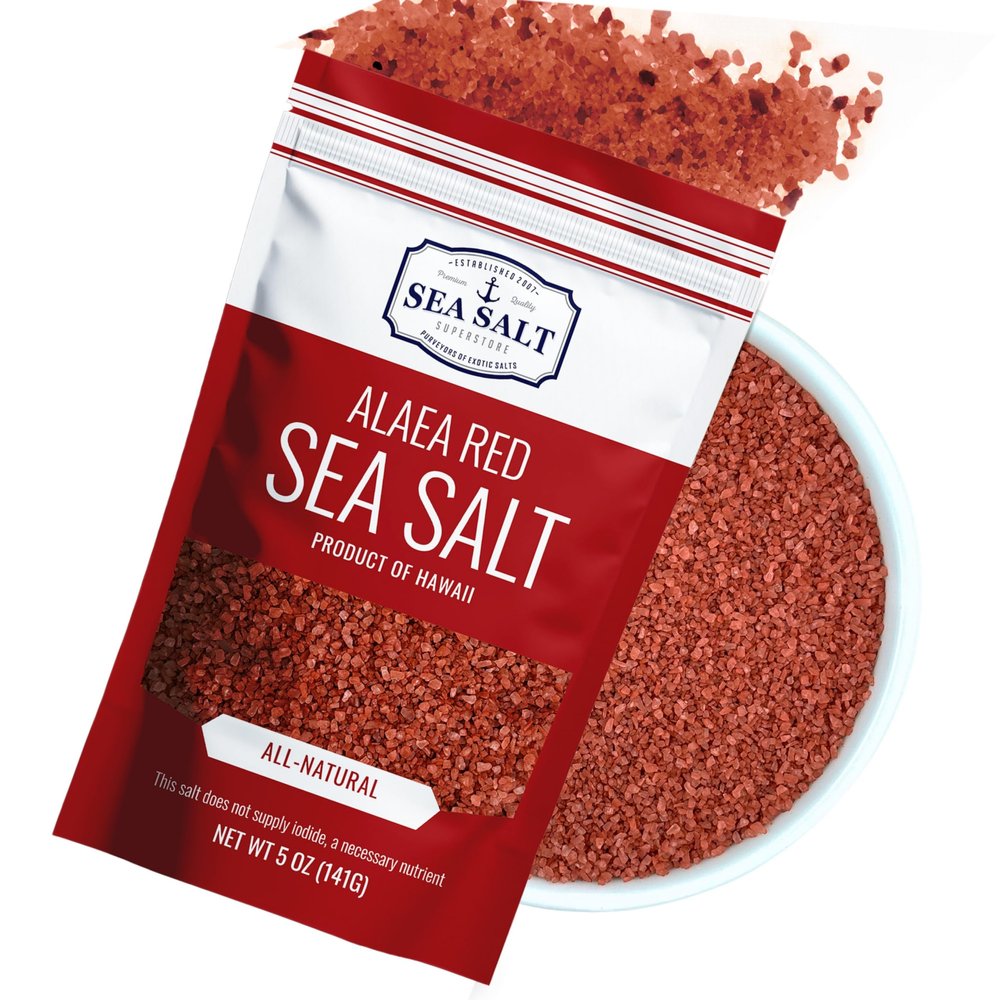 Alaea Red Salt Infused with Mineral-Rich Alaea Clay  Coarse Crystal Red Hawaiian Salt That Adds Color to Any Dish for Natural Finishing Use  5 oz Bag
