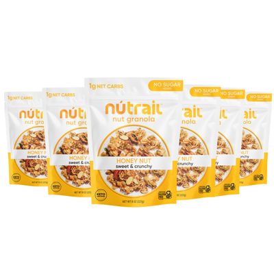 NuTrail Nut Granola Cereal, Honey Nut, No Sugar Added, Keto, Low Carb, Gluten Free, Grain Free, Healthy Breakfast 8 oz. 6 Count