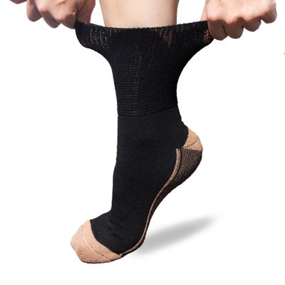 Pure Athlete Non Binding Diabetic Socks - Copper Neuropathy Socks for Swollen Feet Relief (X-Large, Black/Copper)